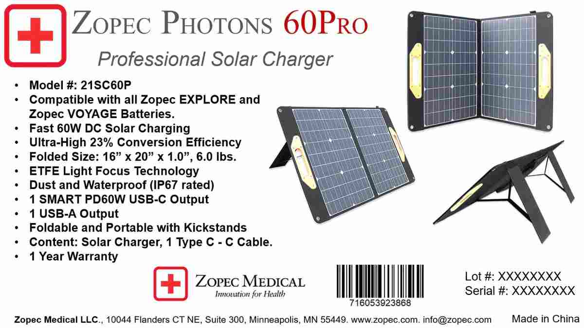 Zopec Explore 5500 60W-Pro SMART Solar Panel - Ultra-High Conversion solar panel for Explore 5500