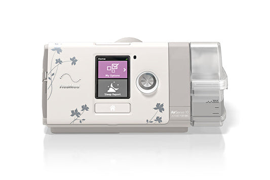 ResMed AirSense 10 AutoSet For Her Automatic CPAP machine with 4G modem, featuring smart climate control and a unique algorithm designed for women.