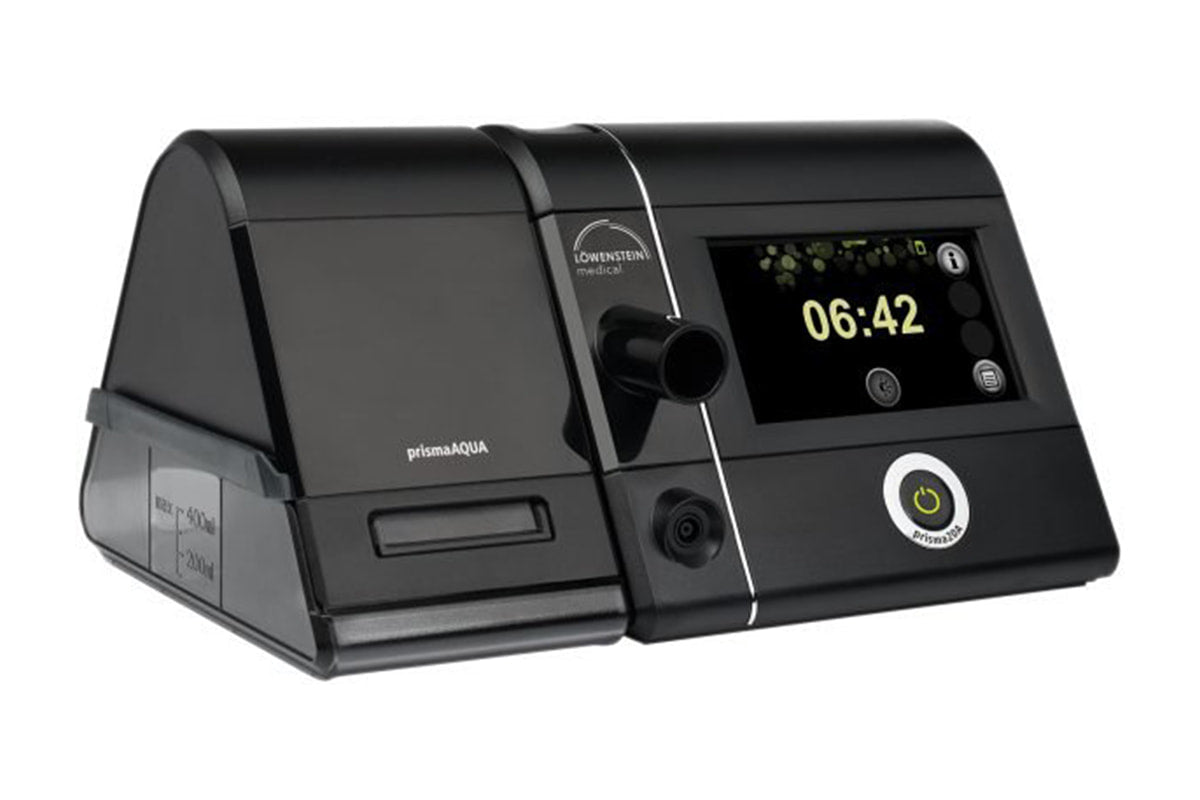 Löwenstein Prisma20A Automatic CPAP machine with large color touchscreen, bundled with the PrismaAQUA humidifier and heated hose