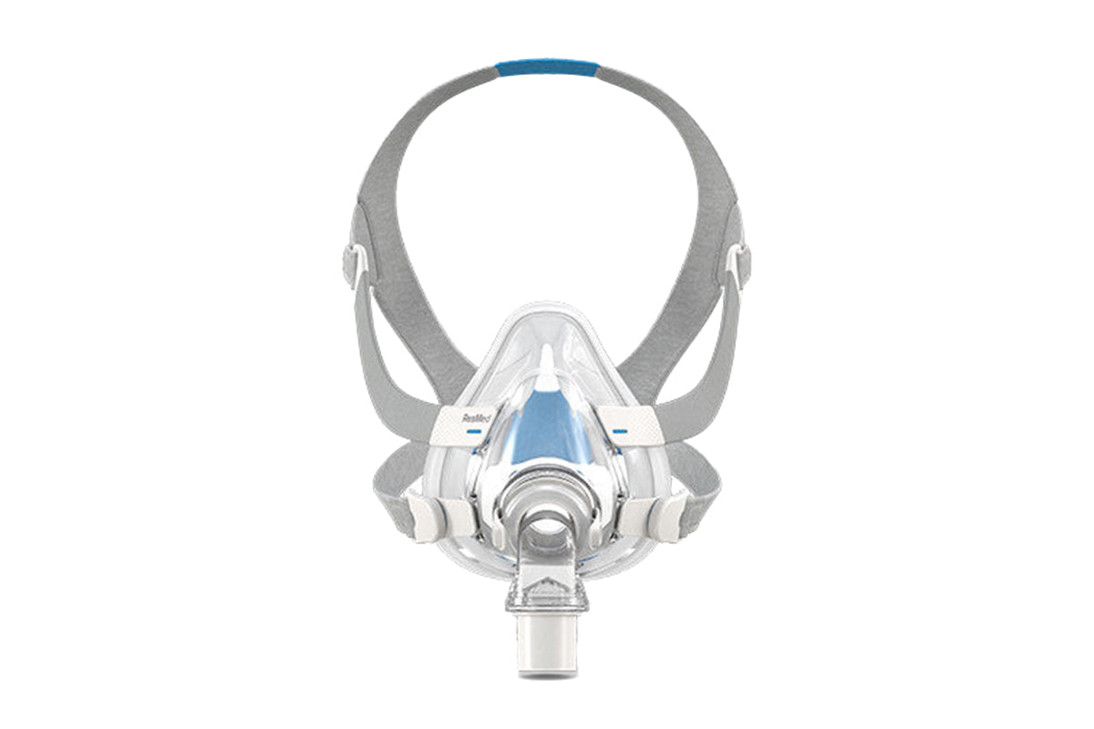 ResMed AirFit F20 mask front view showcasing full-face design for effective and comfortable CPAP therapy.