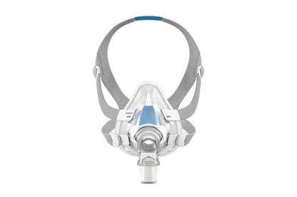 ResMed AirFit F20 mask front view showcasing full-face design for effective and comfortable CPAP therapy.