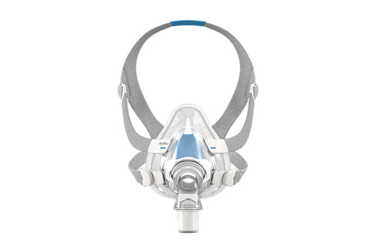 ResMed AirFit F20 mask front view showcasing full-face design for effective and comfortable CPAP therapy.